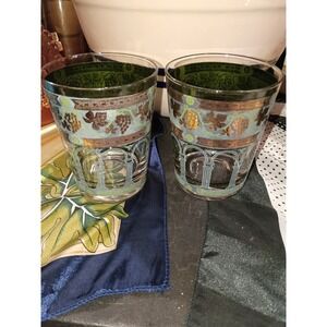 Golden Grapes 22k Gold Vines, Roman Arches Barware Tumblers X8